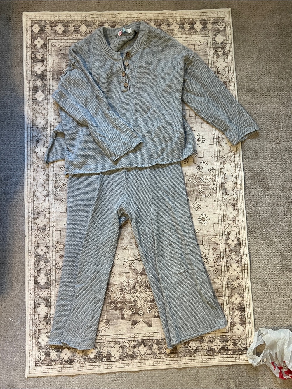 Cozy Women's Thermal Pajama Set in Heather Blue - Soft Knit Lounge Top & Pants